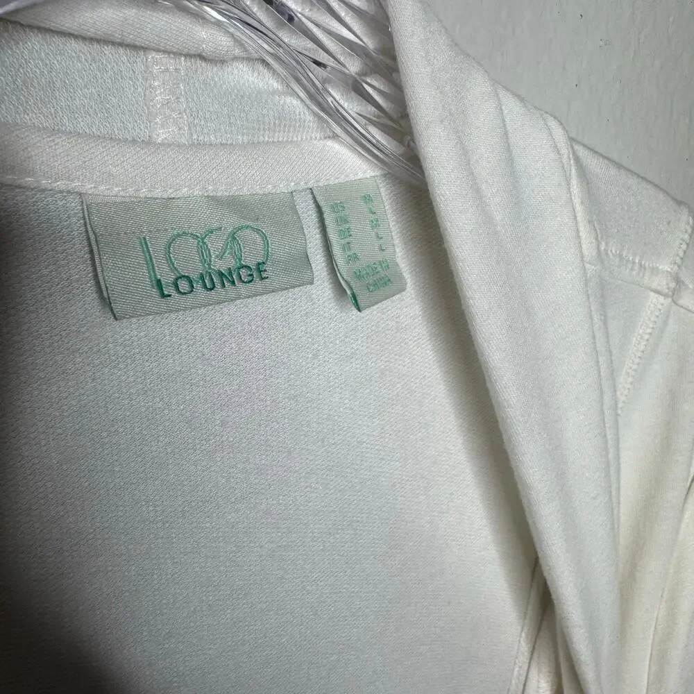 LOGO Lounge by Lori‎ Goldstein Women’s Medium White Cardigan Zip Pockets